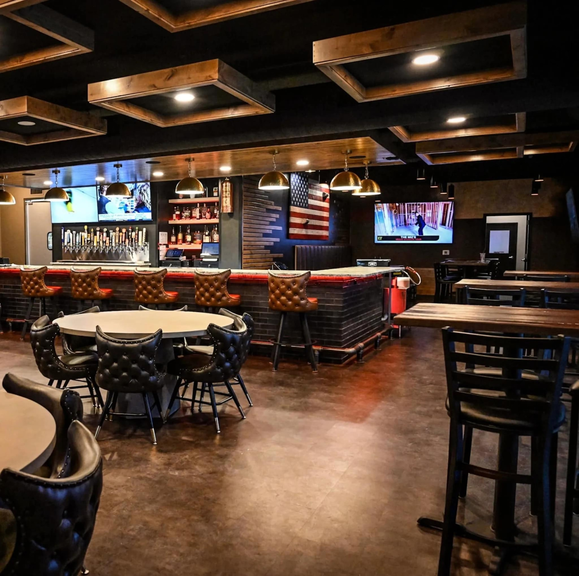 Hook and Ladder Kitchen and Bar commercial interior build-out with coffered wood ceiling, Sioux Falls SD